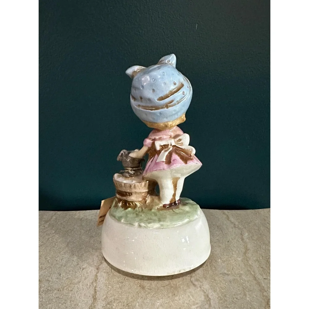 Vintage‎ Schmid Porcelain Music Box: Girl Washing Dog, Plays Both Sides Now